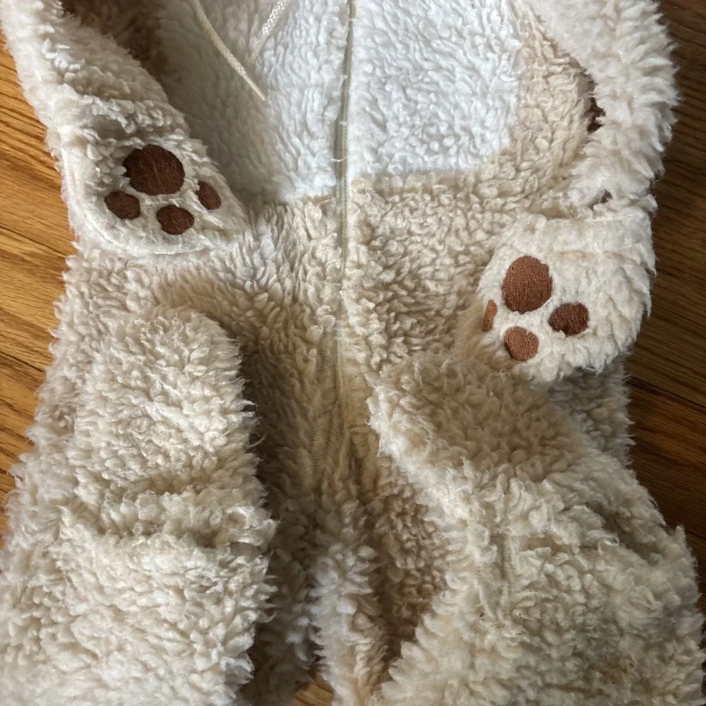 Vintage Sears Deep Pile Hooded‎ Bunting Suit Bear 6-12 M Sleeper 1-Piece